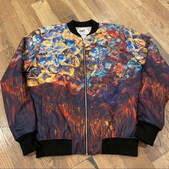 Flux Luxury Multicolor Printed Bomber Mens Jacket Size Large - Picture 14 of 14
